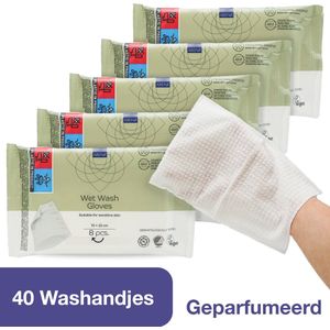 Abena Vochtige Washandjes Wegwerp - Geparfumeerd - 40 Washandjes - Voordeelverpakking 5 x 8 washandjes - Wassen en opfrissen zonder water en zeep - Droogt Snel, geen Handdoek Nodig - Opwarmbaar in de Magnetron - Perfect voor Thuis en Onderweg