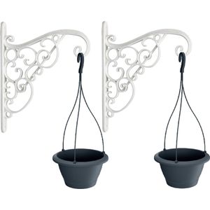 4x Kunststof Respana hangende bloempotten/plantenpotten antraciet 4 liter met sierlijke ophanghaak - 27 cm - Hangpotten