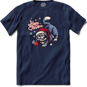 Chester de Kerst Kat - T-Shirt - Heren - Navy Blue - Maat 4XL