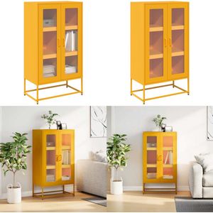 vidaXL Hoge kast 68x39x123 cm staal mosterdgeel - Hoge Kast - Hoge Kasten - Dressoir - Kast