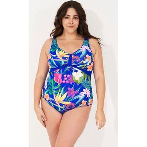 Zwempak Vrouwen- Grote maten Badpak- Dames Badmode Bikini- Strandkleding Swimwear VC768- Royal Blauw Bloemenprint- Maat 42