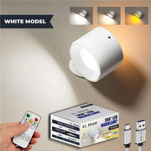 KL Home® LED Wandlamp Oplaadbaar - Wandlamp Binnen - USB Oplaadbaar - Draadloos - Dimbaar ��– Batterij - Slaapkamer - Woonkamer - Nachtlampje - 360° rotatie - Zonder Boren - Afstandsbediening - Zonder Boren - Touch Control - Trapverlichting - Zwart