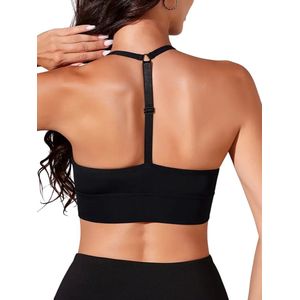 Naadloze Sport BH - Halter - Uitneembare Cups - Functioneel - Comfortabel - Naadloos - Halter Sportbeha – Perfect voor Elke Workout - Black - Maat S