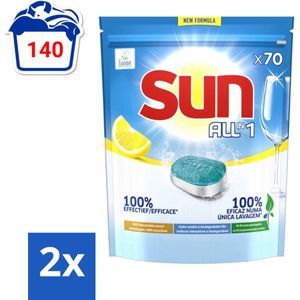 Sun All-in One - Ecolabel - Vaatwastabletten - Citroen - 70 Tabletten - Voordeelverpakking - 2 stuks