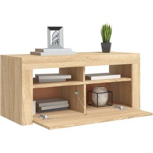 The Living Store TV-meubel Freek - Hifi-kast - Sonoma eiken - 90 x 35 x 40 cm - Met RGB LED-verlichting