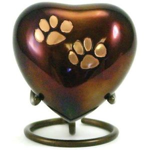 Odyssey hart van Raku Kleur goudbruin met goud  dierenpootje - Asbeeld Dieren Urn Voor Uw Geliefde Dier - Kat - Hond - Paard - Konijn 50 ML