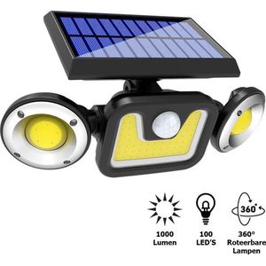 Buitenlamp met bewegingssensor – Buitenverlichting Zonne Energie – Sensor – Solar – Dag Nacht Sensor – 100 LEDS – Zwart – Zeer veel licht - ElectroGoods