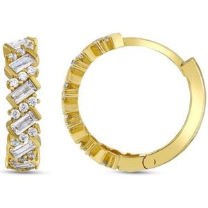 Gouden Oorringen 15 mm 3.5 mm Zirkonia 14 karaats