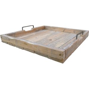 Zaltii Dienblad Vierkant Metalen Grepen - Steigerhout - 48x48x9cm