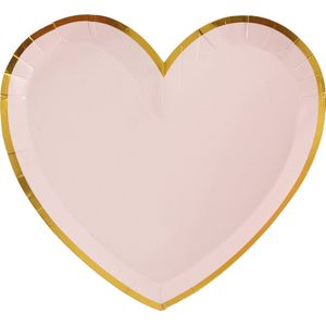 Santex wegwerpbordjes hartje - Babyshower meisje - 10x stuks - 23 cm - roze/goud