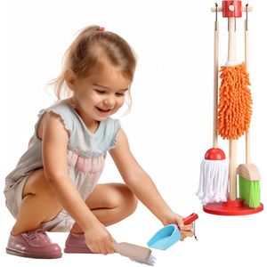 Navaris Montessori schoonmaakset voor kinderen - Bezem stoffer en blik dweil en plumeau - Bevordert zelfredzaamheid en verantwoordelijkheidsgevoel