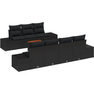 vidaXL - 8-delige - Tuinbankset - met - Kussens - Zwart - Poly - Rattan - Acacia