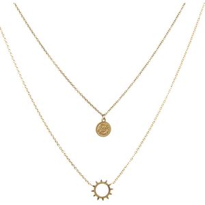 Amberz® Sophia Dubbele Gouden ketting dames - Zon - Layerketting - Duurzaam en Gerecycled - 14k