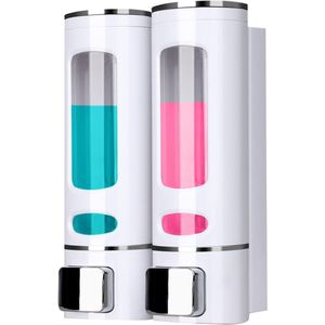 Zeepdispenser Set 400ml x2 - Handmatige Wanddispenser - ABS Kunststof - Voor Douchegel Shampoo Handzeep - Badkamer Toilet Hotel Accessoire - Wit