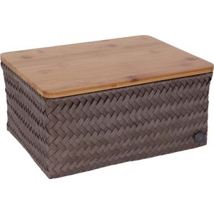 Basket rectangular taupe large with bamboo cover