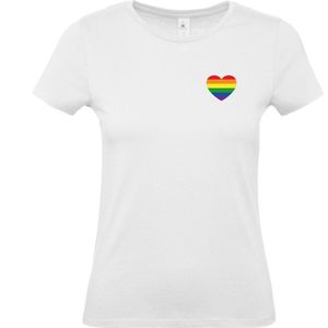 Dames T-shirt Regenboog hartje | Regenboog vlag | Gay pride kleding | Pride shirt | Wit | maat L