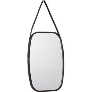 Giftdecor Wandspiegel aan ophangkoord - frame kleur zwart - 43 x 65 cm - gang/badkamer/slaapkamer
