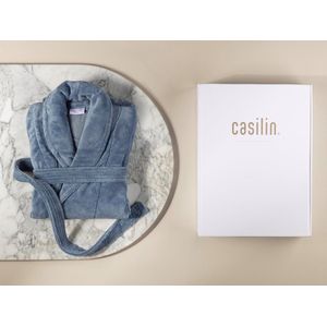 Casilin Teddy Badjas Dames en Heren - Cadeau voor Man en Vrouw - Fleece en Katoen - Incl Luxe Geschenkdoos - Jeans Blauw - XXL