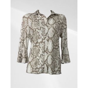 Angelle Milan - Casual blouse - Bruine print - Travelstof - Maat S - In 5 maten verkrijgbaar