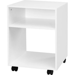 RM Store® - Nachtkastje Op Wielen - Zijtafel - Bijzettafel - Salontafel - Slaapkamer - Woonkamer - 2 Open Compartimenten - 360 Graden - Wit - 40 x 35 x 55 cm.