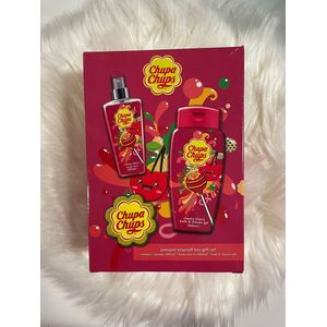 Chupa Chups - Geschenkset - Cheeky Cherry- Bath/Shower Gel 300 ML - Body Mist 100 ML - Sponge