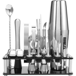 Cocktailshaker 23-delige cocktailmaker Boston roestvrijstalen barmankit met acrylstandaard en cocktailreceptenboekje - baraccessoires - Shaker Set