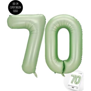 Cijfer Helium Folie Ballon XXL - 70 jaar cijfer - Olive - Groen - Satijn - Nude - 100 cm - leeftijd 70 jaar feestartikelen verjaardag