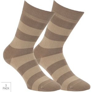 Gestreepte Bamboe Sokken 3-Pack - Beige - Maat 43-45 - Nette Bamboe Sokken Voor Frisse Droge Voeten - Dames / Heren