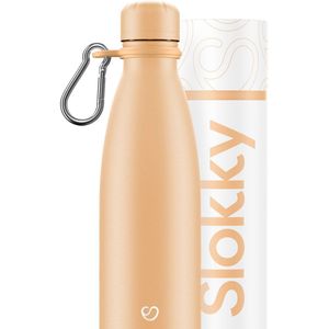 Slokky - Pastel Orange Thermosfles, Dop & Karabijnhaak - 500ml