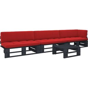 The Living Store Pallet Loungeset - Hout - 110x65x55 cm - Rood kussen