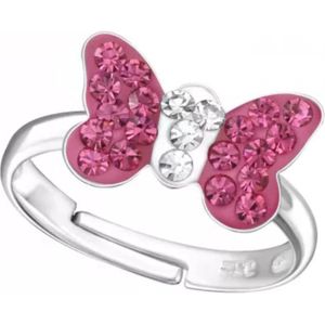 La Rosa Princesa Vlinder Ring Zilver - Kristal - One-size