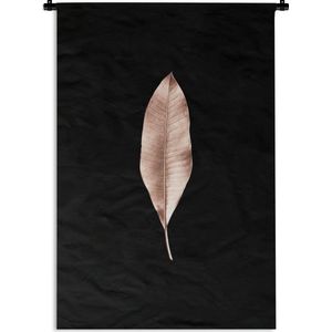 Wandkleed Golden/rose leavesKerst illustraties - Goud-roze langwerpig blad op een zwarte achtergrond Wandkleed katoen 60x90 cm - Wandtapijt met foto