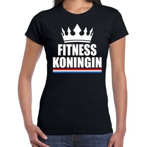 Zwart fitness koningin shirt met kroon dames - Sport / hobby kleding XS