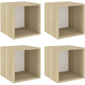 vidaXL Wandkasten 4 st 37x37x37 cm bewerkt hout wit sonoma eikenkleur - Wandkast - Wandkasten - Hangkast - Hangkasten