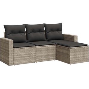 vidaXL Loungeset - Loungesets - Tuinset - Tuinbank - 4-delige Loungeset met kussens poly rattan lichtgrijs