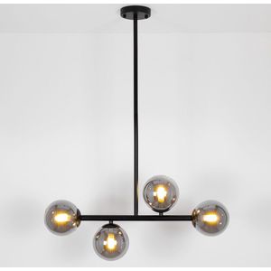 Design plafondlamp zwart met smoke glas, 4-lichts - Asun
