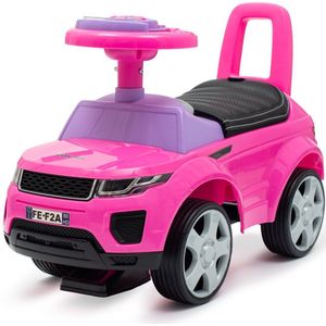 Baby Mix - kinderauto - felroze SUV - paarse stuurinrichting - grote zilverkleurige wielen - motorische ontwikkeling - loopauto - speelvoertuig - stuntauto - kindermobiel - speelgoedauto