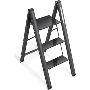 Opvouwbare Trapladder 3 Treden Aluminium - Slank en Draagbaar met Antislip Voeten