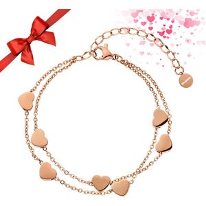 Shoplace Hartjes armband dames - Schakelarmband - Love - Cadeau voor vrouw - 15 t/m 20cm - Roségoud kleurig
