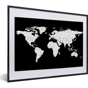 Fotolijst incl. Poster - Wereldkaart - Wit - Grijs - 60x40 cm - Posterlijst