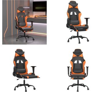 vidaXL Massage gamestoel met voetensteun kunstleer zwart en oranje - Gamingstoel - Gamingstoelen - Televisiestoel - Racingstoel