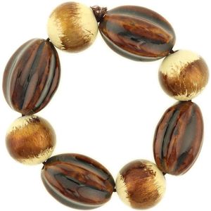 Behave Kralen armband bruin elastisch 22 cm
