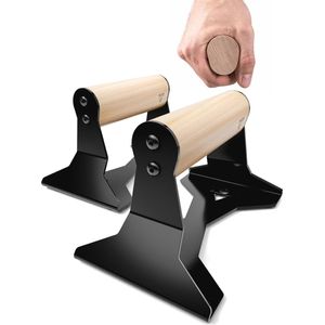 Houten Push-Up Bars met Ergonomische Handvatten en Stalen Basis voor Calisthenics en Fitness