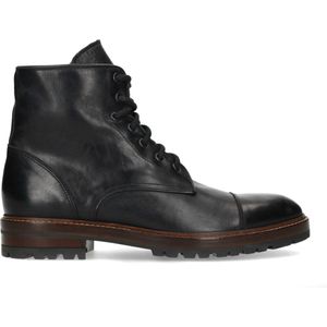 Manfield - Heren - Zwarte leren veterboots - Maat 45