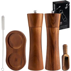 Handmatige zout- en pepermolen van hout - set van 2, keramisch maalwerk, verstelbaar - voor specerijen, peper, zout - hoogte 20 cm