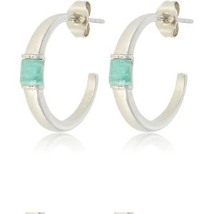 Zilverkleurige oorbellen met Amazonite 22mm x 3mm - Stijlvolle zilverkleurige oorring van 22x3 mm groot met echte Amazonite edelsteen - Met luxe cadeauverpakking