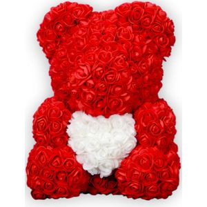 Rozenbeer Rood met Wit Hart XL 40 cm met giftbox Teddy Beer - Rozen | Roos | Bloemen | Valentijn | Valentijnsdag | Valentijnscadeau | Liefde | 40CM | Babyshower | Geboorte | Rozen beer | Inclusief Giftbox I Moederdag