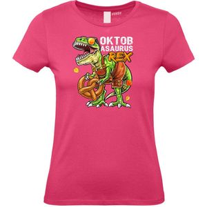 Dames T-shirt Oktobasaurus | Oktoberfest dames heren | Carnavalskleding heren dames | Foute party | Fuchsia dames | maat XS