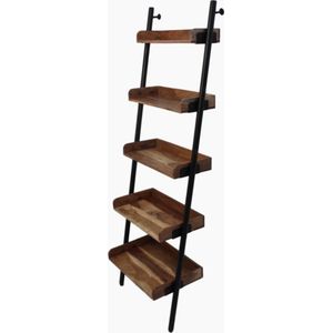 Decoratie Ladder - 35x60x180cm - Zwart/Naturel - Acacia/IJzer - handdoekladder, decoratie ladder, wandrek ladder, decoratie trap, decoratierek, ladderrek, houten ladder, handdoekrek badkamer, ladder handdoekenrek