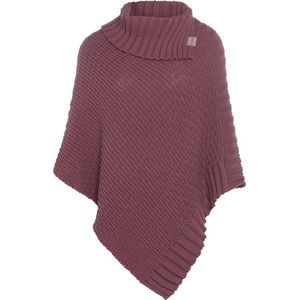 Knit Factory Nicky Gebreide Poncho - Met sjaal kraag - Dames Poncho - Gebreide mantel - Rode winter poncho - Stone Red - One Size